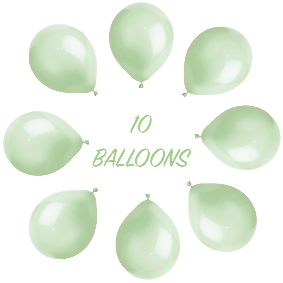 SHATCHI Metallic Light Green 12-Inch Latex Balloons - 10 Pack Party Decorations