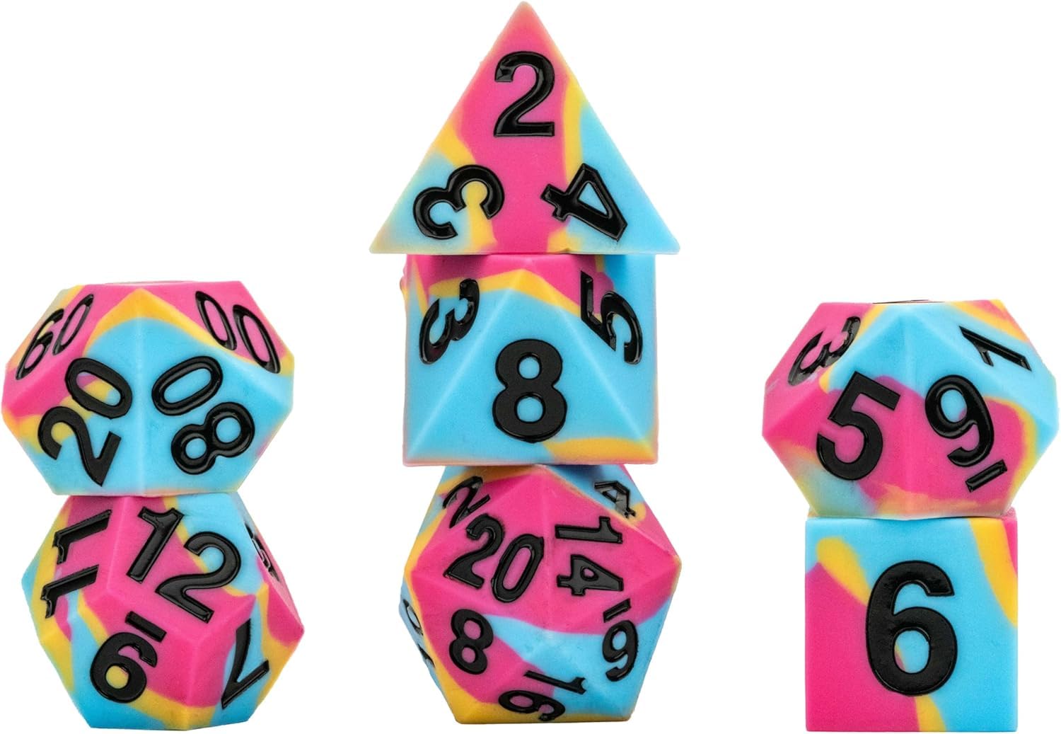 FanRoll Pansexual Sharp Edge Silicone Polyhedral Dice Set (16mm, 7-Piece)