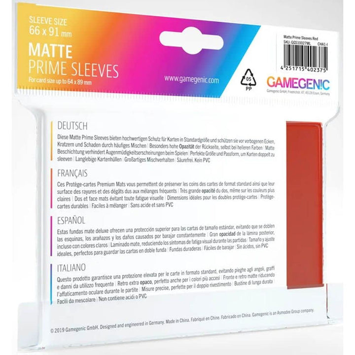 Gamegenic GGS11027ML Matte Prime Sleeves (100-Pack), Red