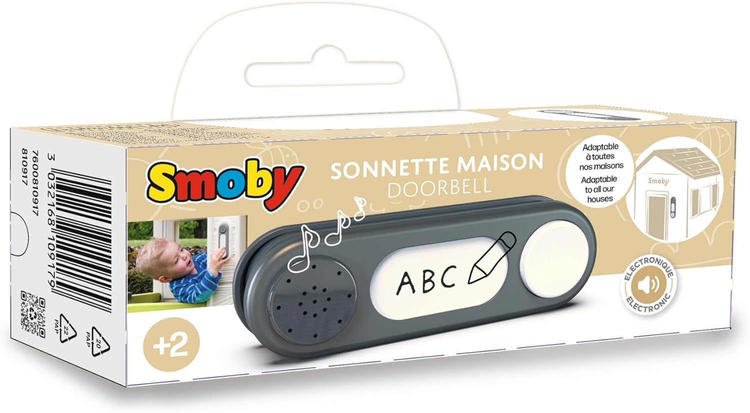 Smoby Electronic Doorbell for Playhouses - Real Sound Effect, Grey 3