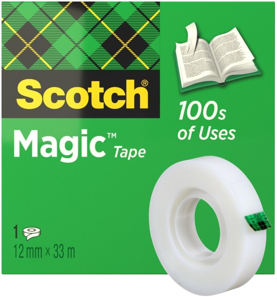 Scotch Magic Tape - Invisible Finish | 12 mm x 33 m Roll | Trusted 3M Adhesive 1