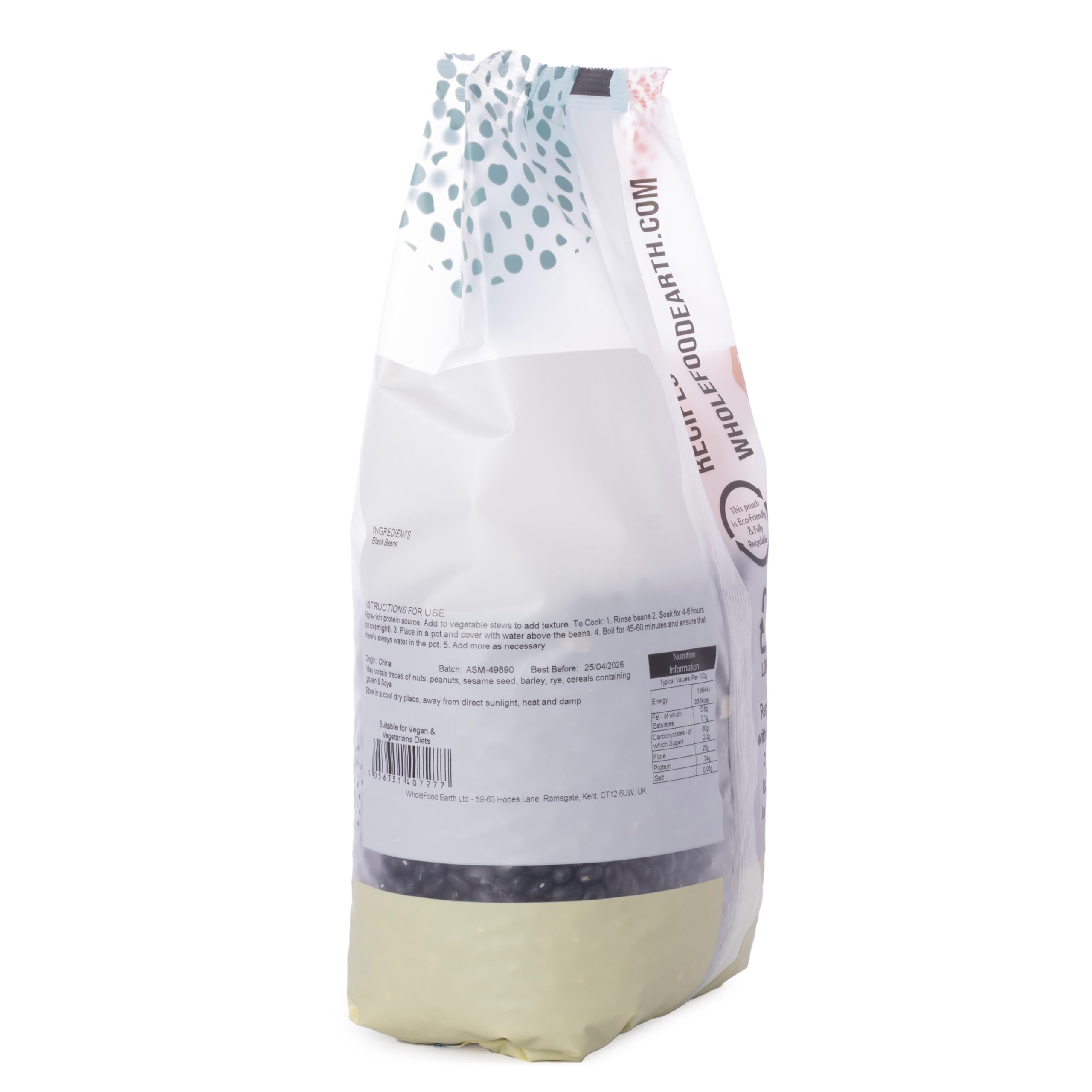 Wholefood Earth Black Beans - 1 kg | GMO Free | High Fibre | Vegan 2