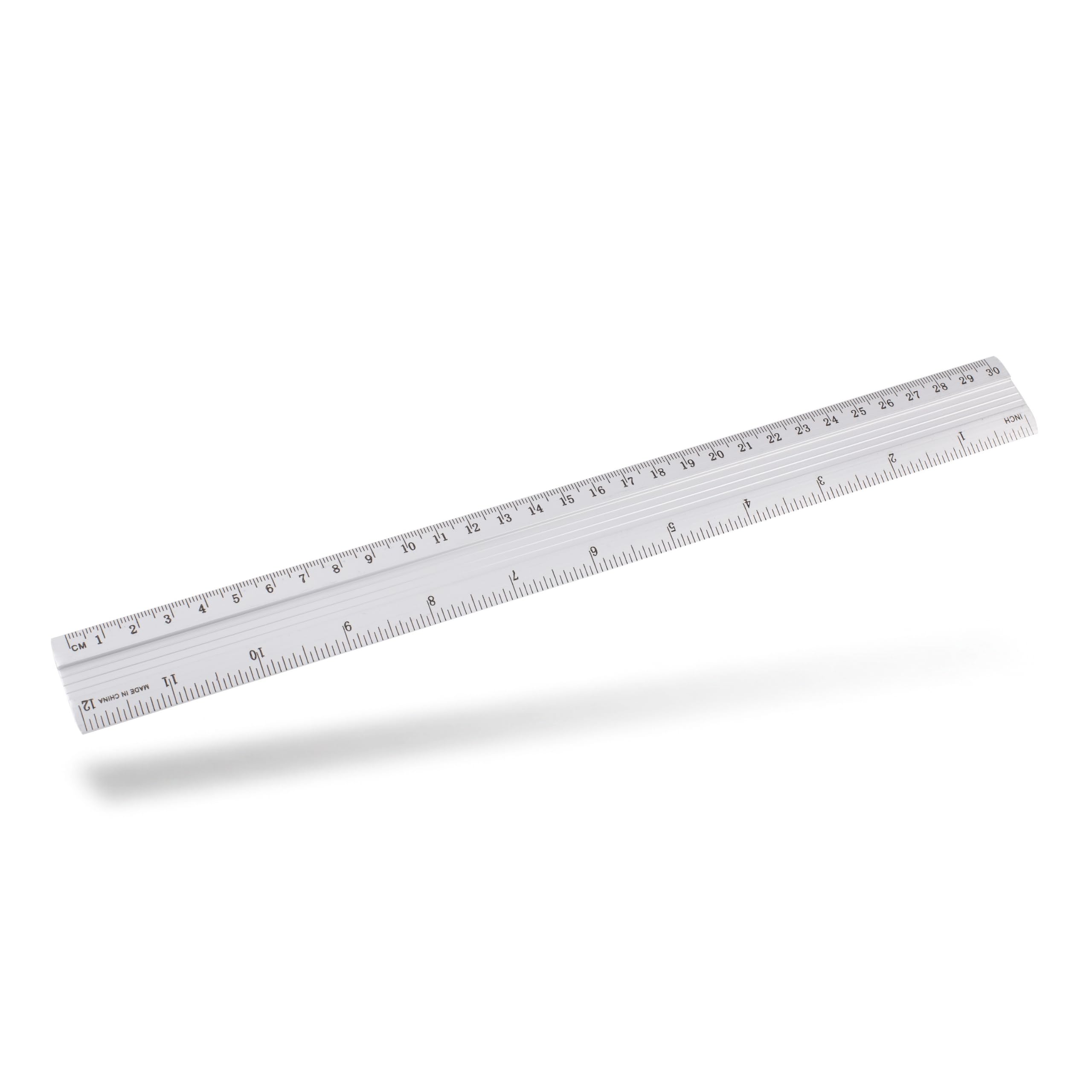 D.RECT Aluminium Ruler 30 cm - Silver | Non-Slip Strip | Inch & Centimetre Graduations