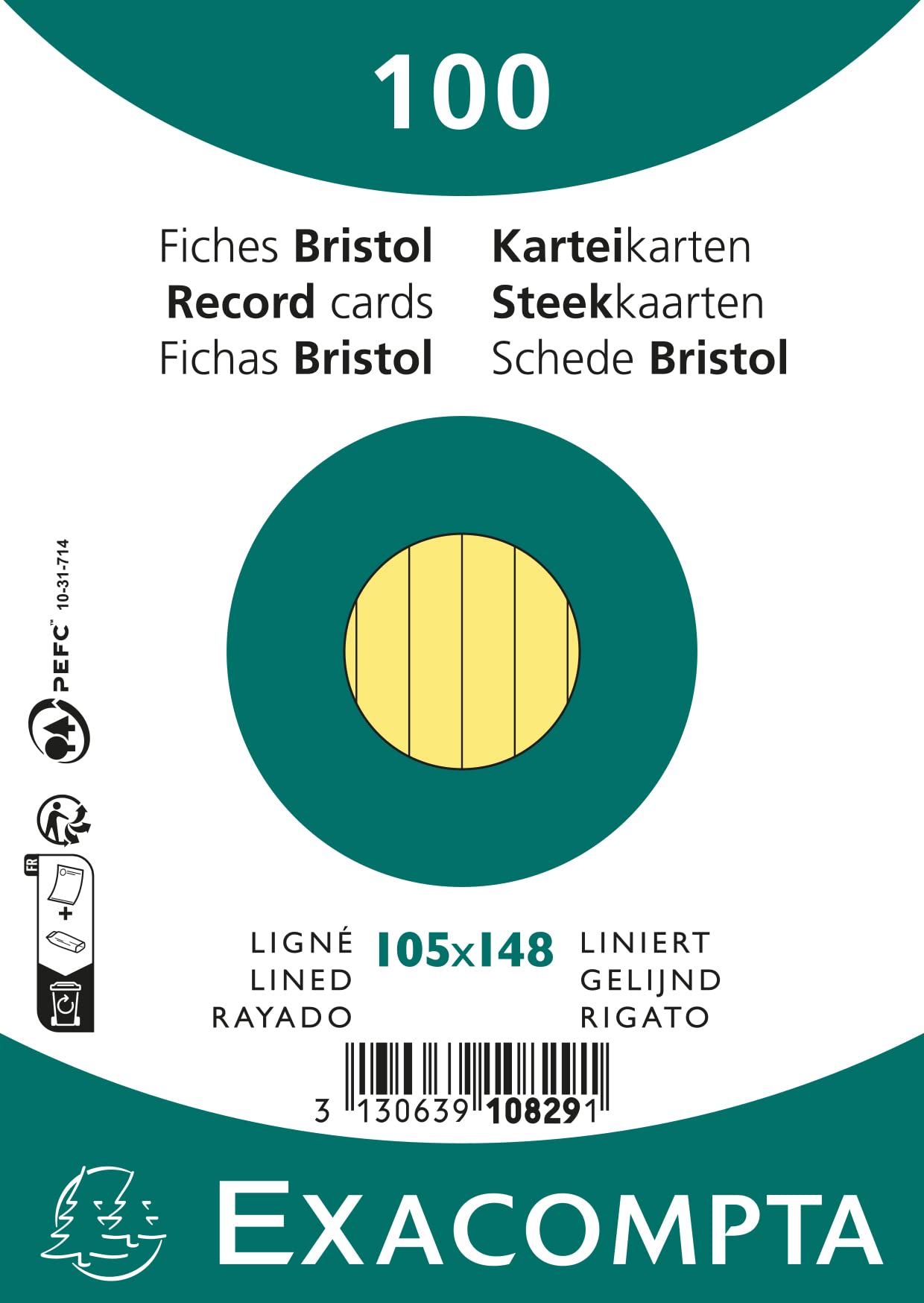 Exacompta Bristol Lined Record Cards Ref 10829SE - A6 Yellow Card Stock | Pack of 100 2