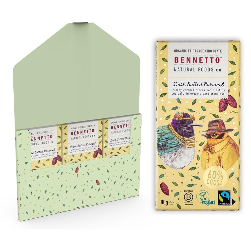 Bennetto Dark Salted Caramel Chocolate Bar - Organic, Fairtrade, Vegan, Gluten-Free 1