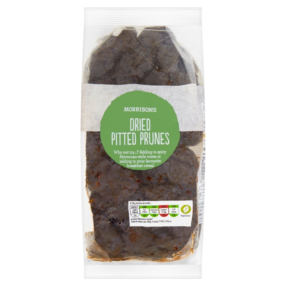 Morrisons Dried Pitted Prunes - 500g Pack | Partially Rehydrated | Vegetarian 1
