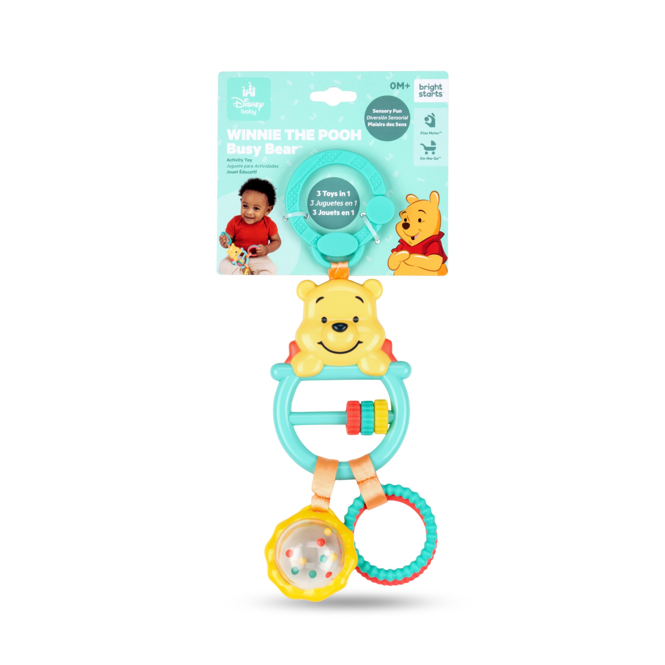 Bright Starts Disney Baby Winnie The Pooh Busy Bear Activity Toy | Multisensory Rattle & Beads | Newborns+