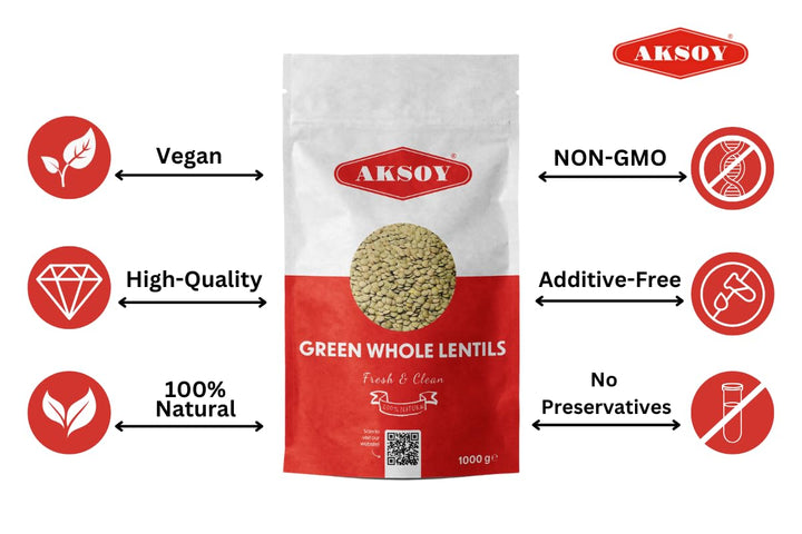 Aksoy Green Whole Lentils 1KG – High Protein, Fiber-Rich Pulses for Salads and Curries