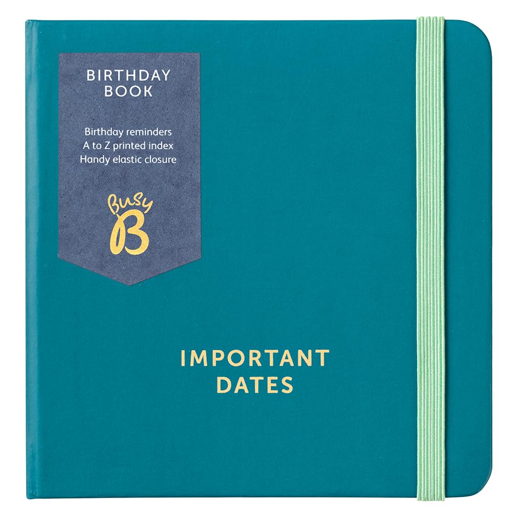 Busy B Birthday Log Book - Compact 11cm x 11cm | Pine Cover | Monthly Index 1