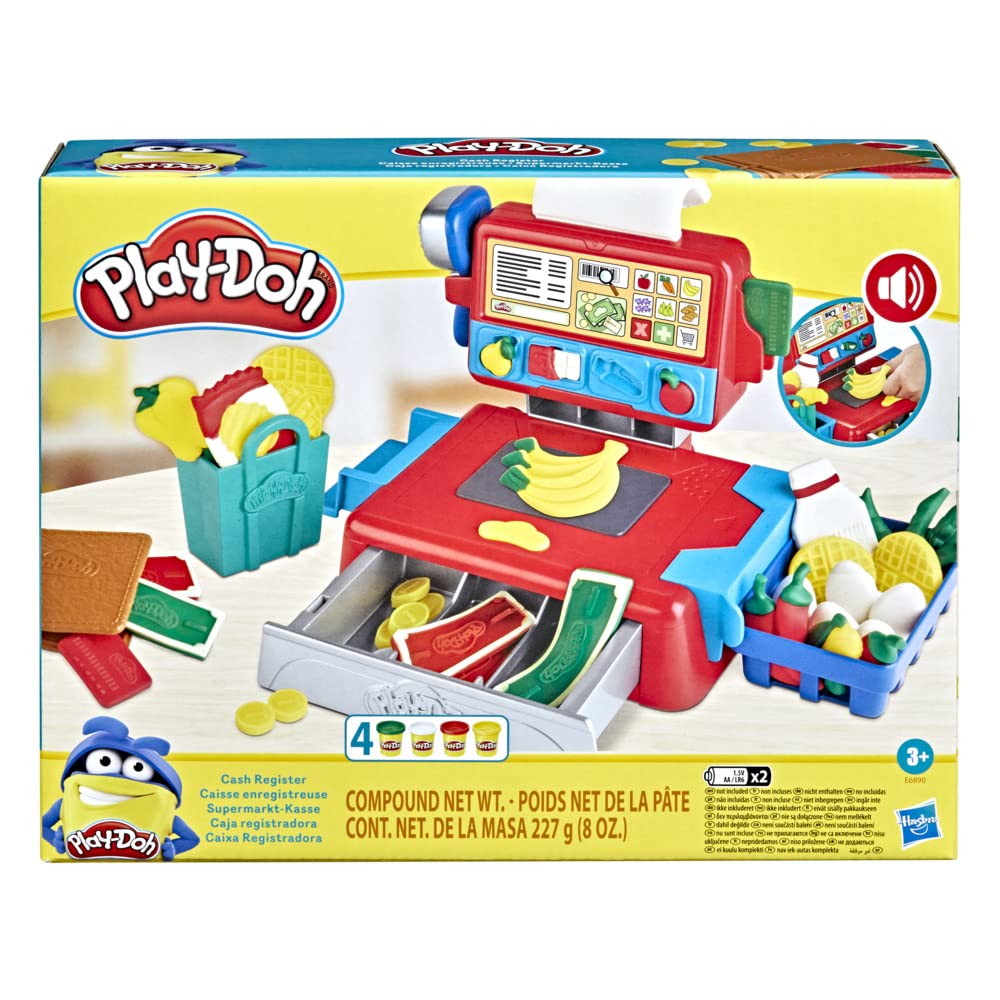 Play-Doh Cash Register Toy - Interactive Sounds, Play Food Accessories, 4 Non-Toxic Colors | Ages 3+