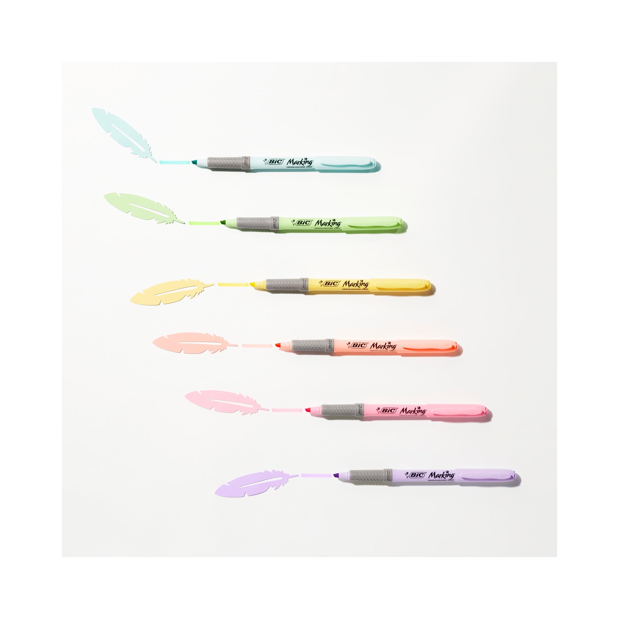 BIC Highlighter Grip Pastel Marker Pens - Adjustable Chisel Tip, Water-Based Ink | Pack of 6 7