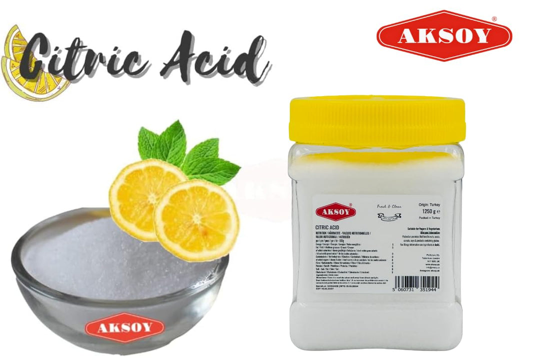 Aksoy - Citric Acid Food Grade 1.25kg | Non-GMO, Anhydrous, for Cleaning, Canning & Bath Bombs