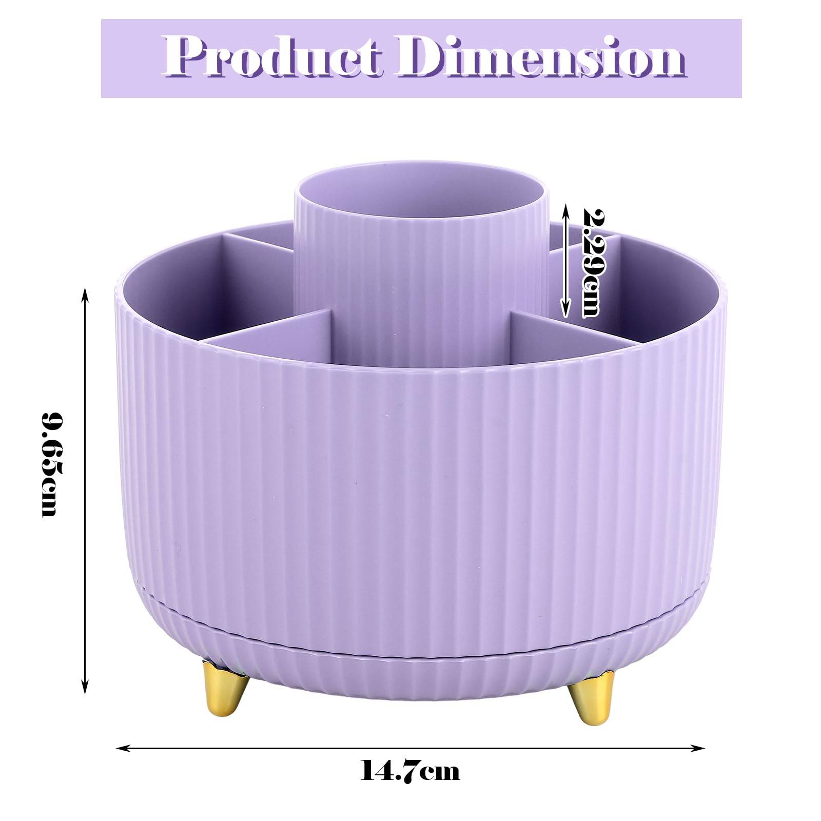 Lychico Desk Organiser - 360° Rotating Pencil Cup with 5 Compartments | Plastic | Purple 2
