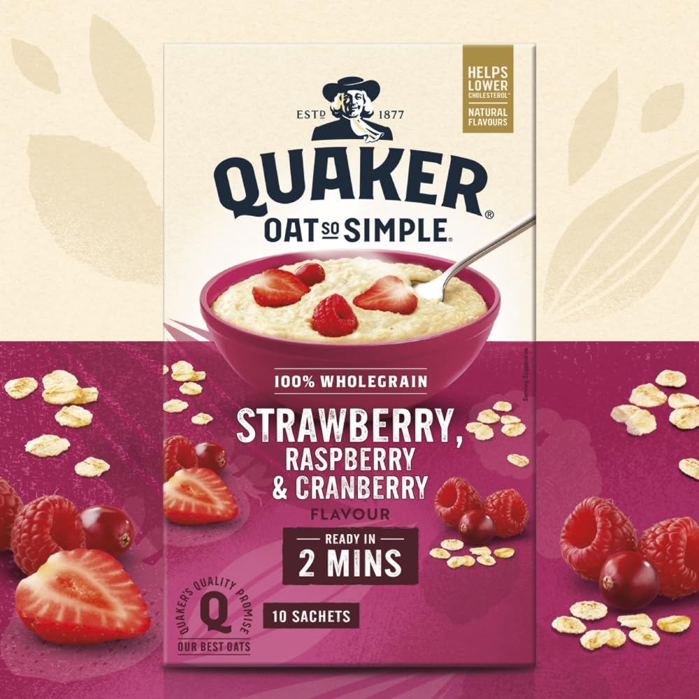 Quaker Oat So Simple Strawberry and Raspberry Porridge, Pack of 10