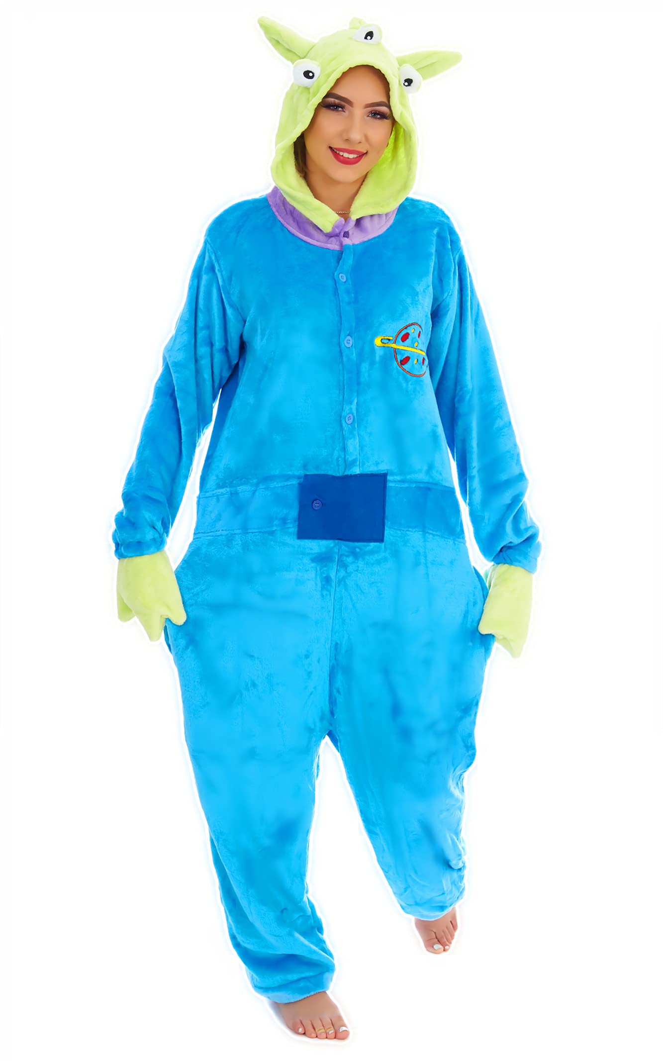 Everglamour Unisex Alien Monster Cartoon Character Flannel Fleece Onesie Costume - Blue, XL Plus (180-190cm)
