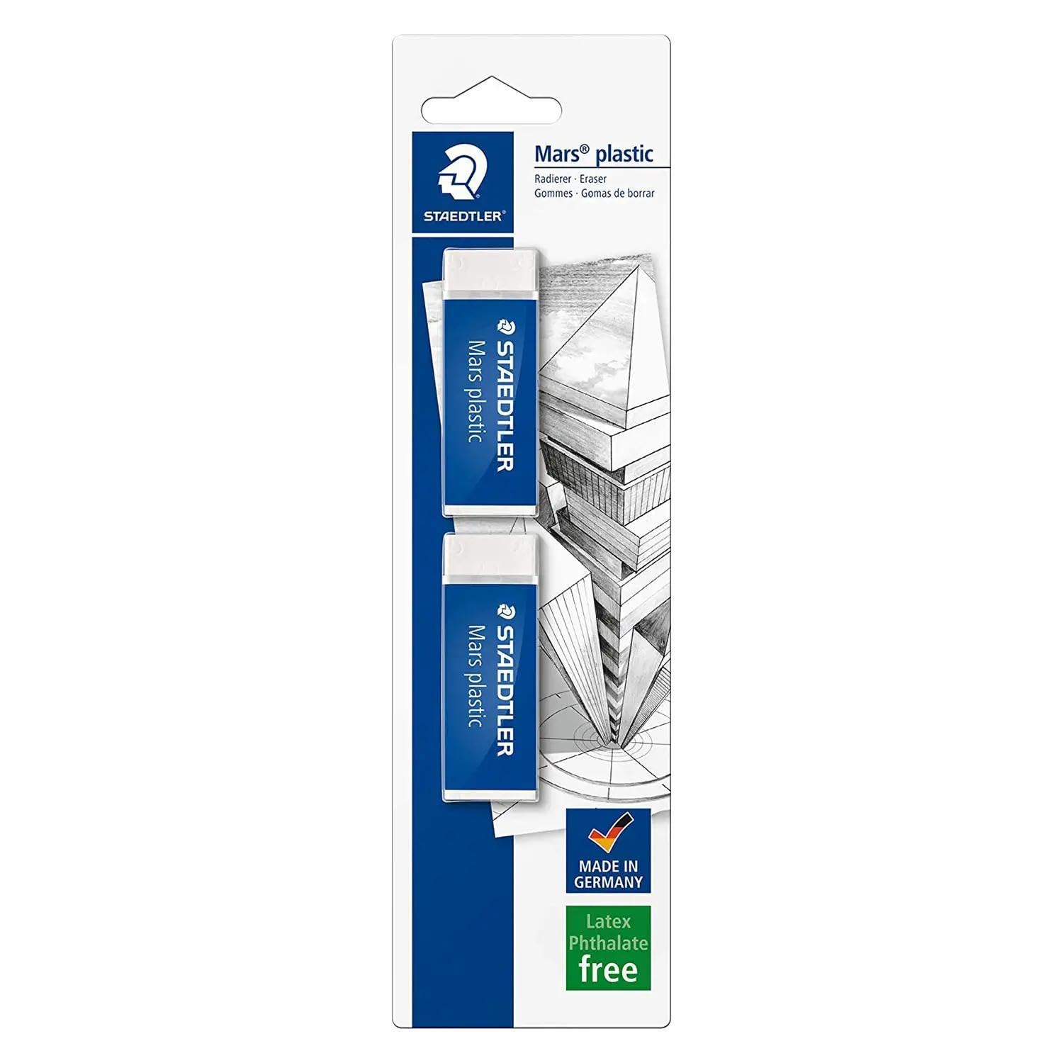 STAEDTLER Mars Plastic Eraser - White, Pack of 2 | Minimal Crumbling | Latex & Phthalate Free