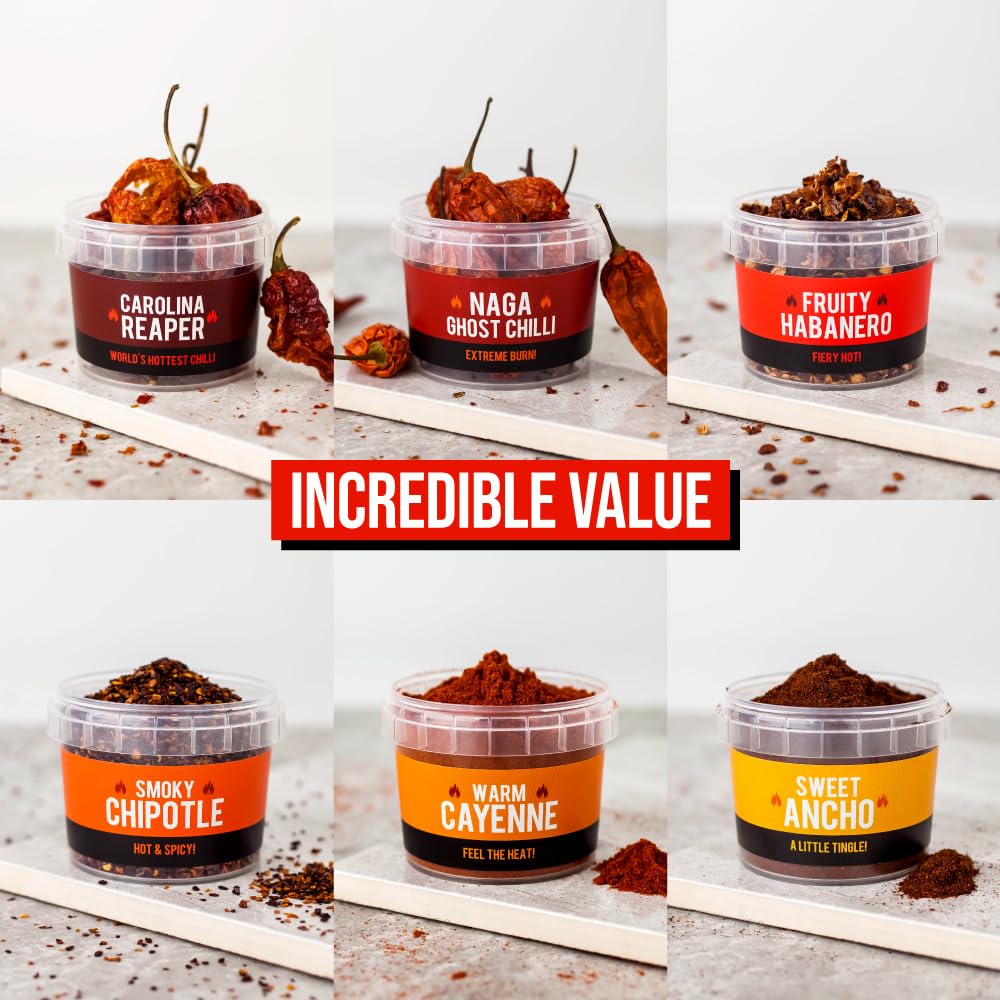 SPICE "N" TICE - Ultimate Hot Chilli Pepper Gift Set - 100% Pure Premium Chilli 6-Pack 12