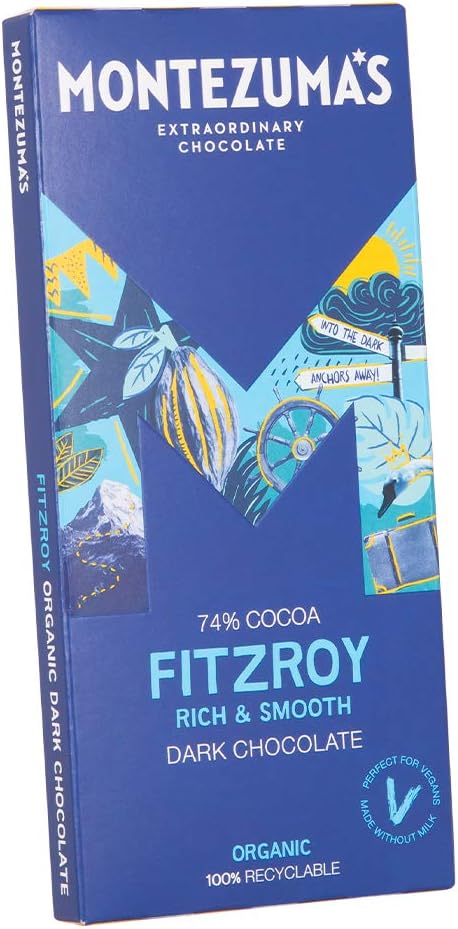 Montezuma - FitzRoy 74% Cocoa Dark Chocolate Bar Organic Vegan Gluten-Free