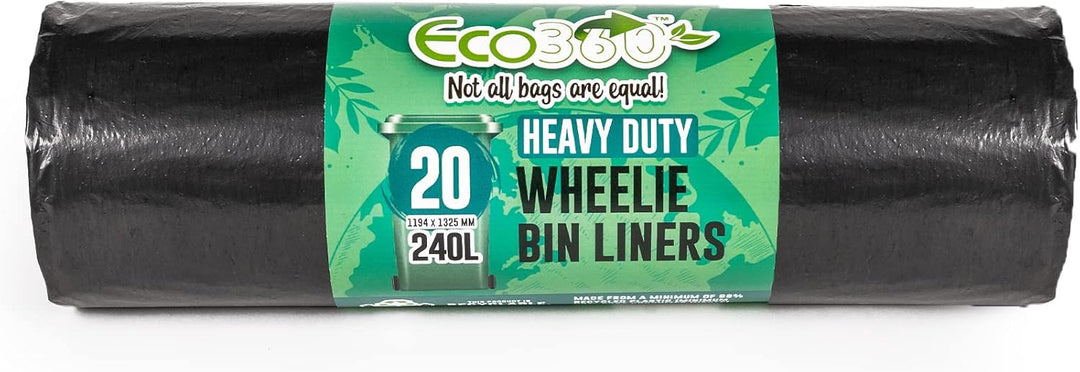 EcoBag 240L Heavy Duty Wheelie Bin Liners - 20 Pack Black Recycled Bags