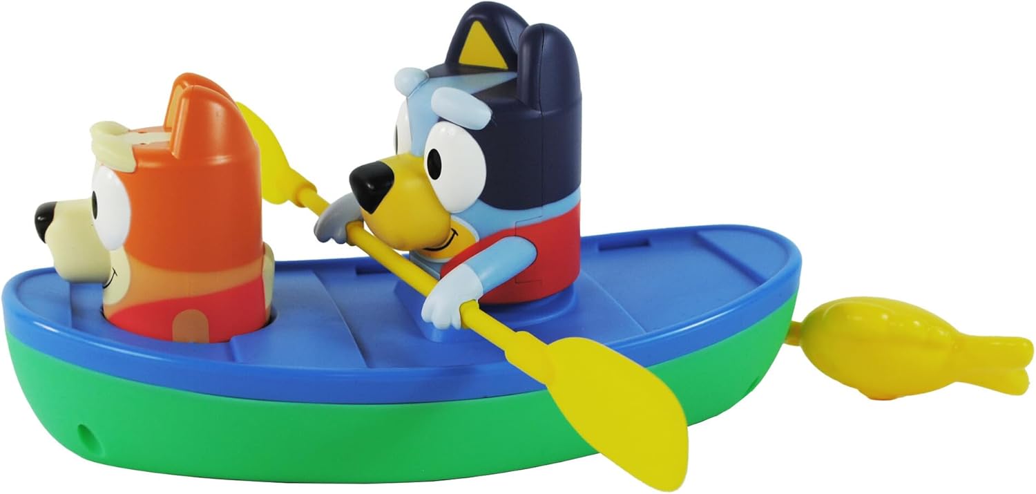 TOMY Toomies Bluey Canoe - Pull-String Paddle Action Bath Toy with Bluey & Bingo