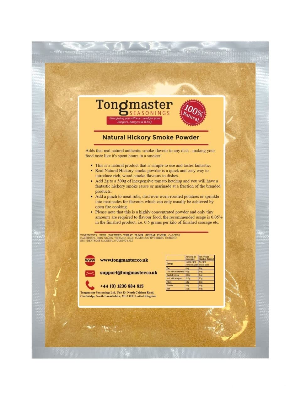 Tongmaster Natural Hickory Smoke Powder - Authentic Wood-Smoke Flavor for Meat & Marinades | 500g 1