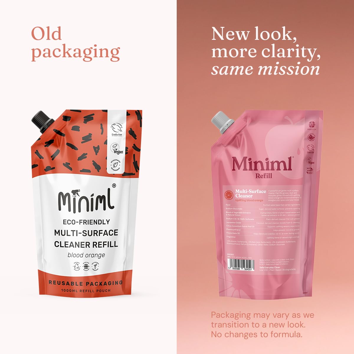 Miniml Eco Multi Surface Cleaner - Plant Powered, Blood Orange Scent | 1L Refill 2
