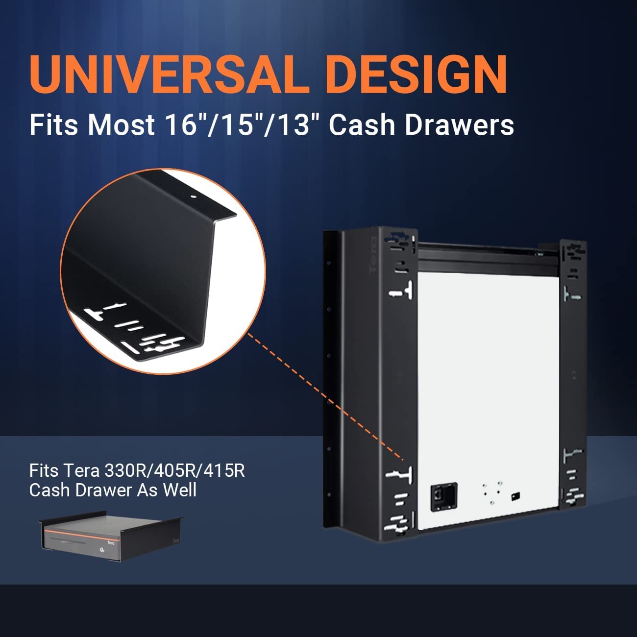 Tera Alloy Steel Under Counter Cash Drawer Mounting Bracket | Black | Fits Most Drawers 2
