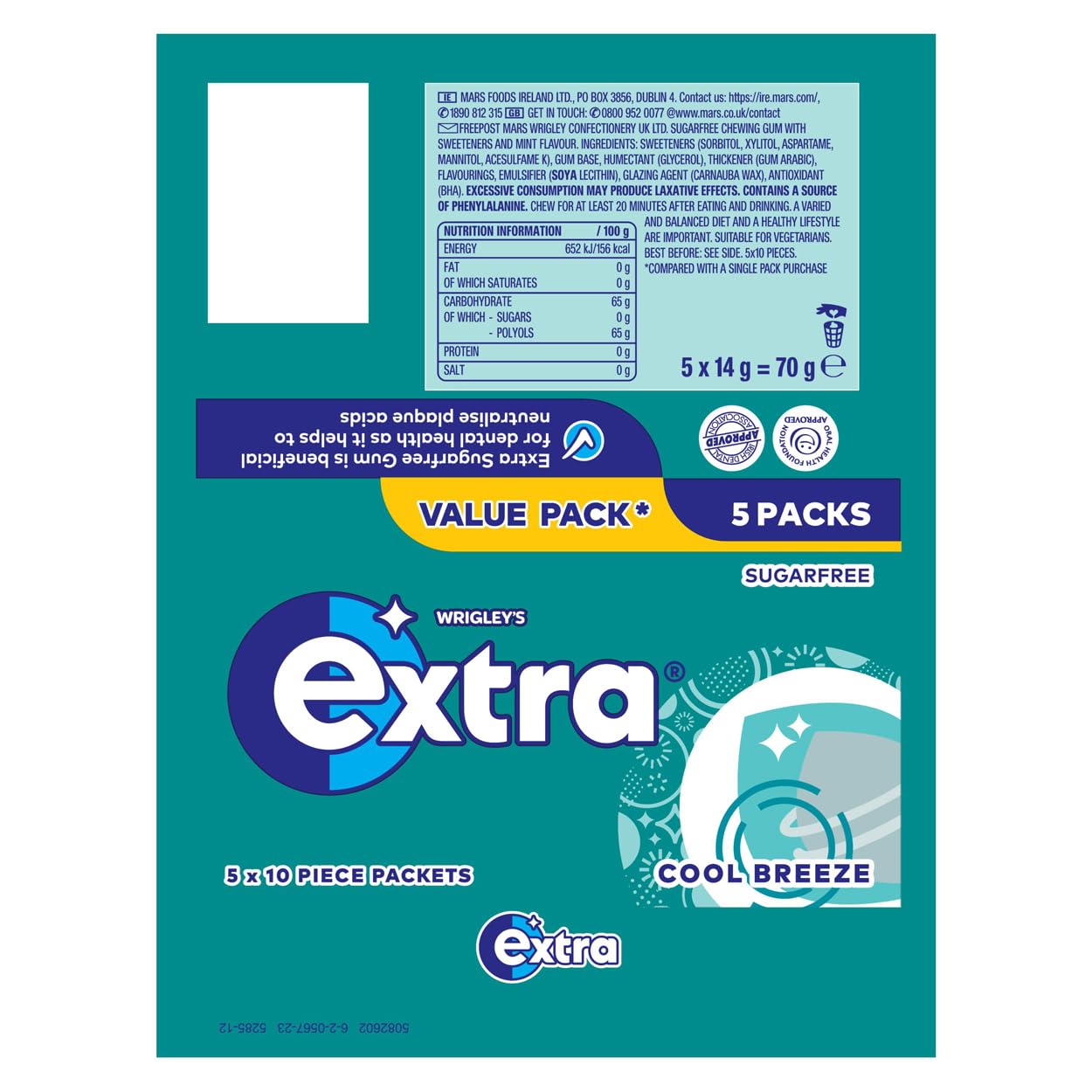 Extra Sugar Free Chewing Gum - Cool Breeze Flavour | 5 Packs of 10 Pieces 8