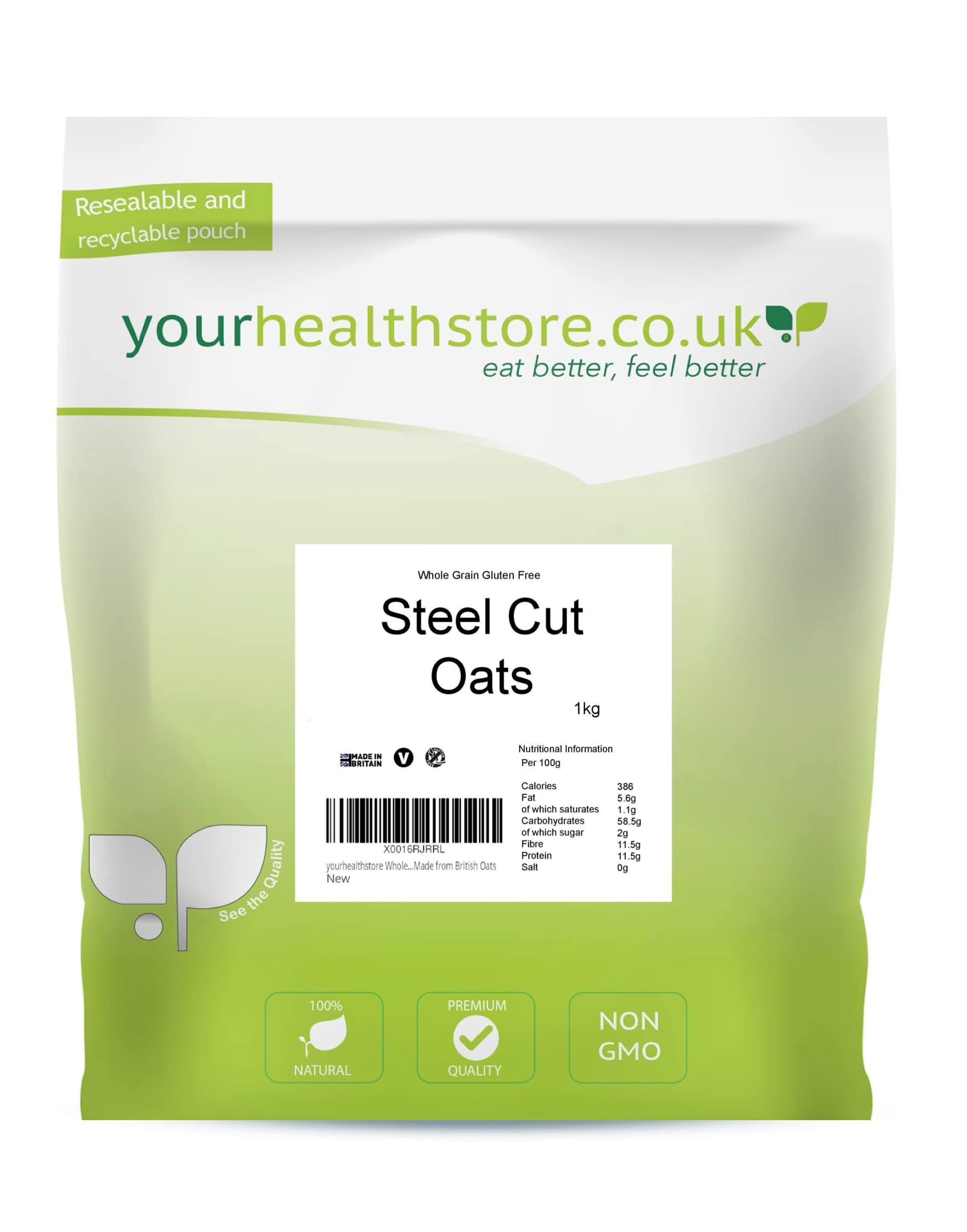 yourhealthstore Whole Grain Steel Cut Oats - Gluten Free, British Grown | 1kg 1
