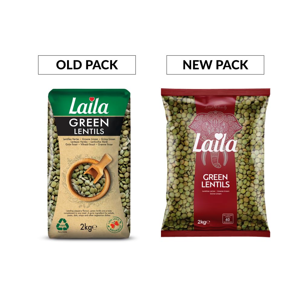 LAILA Green Lentils - Versatile Whole Pulses for Curries & Soups | 2 kg