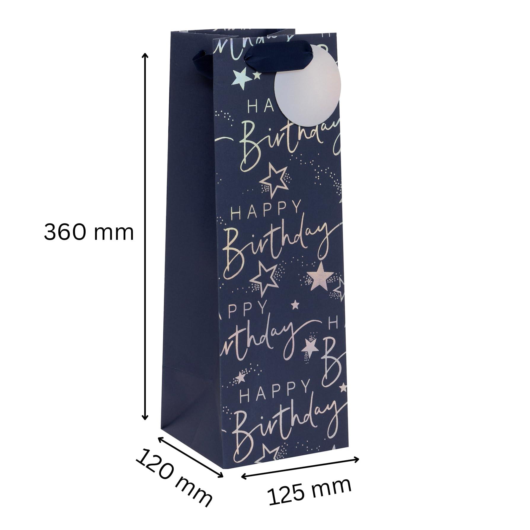 Glick Large Bottle Gift Bag - Happy Birthday Script | 125 x 360 x 120 mm | Blue 4