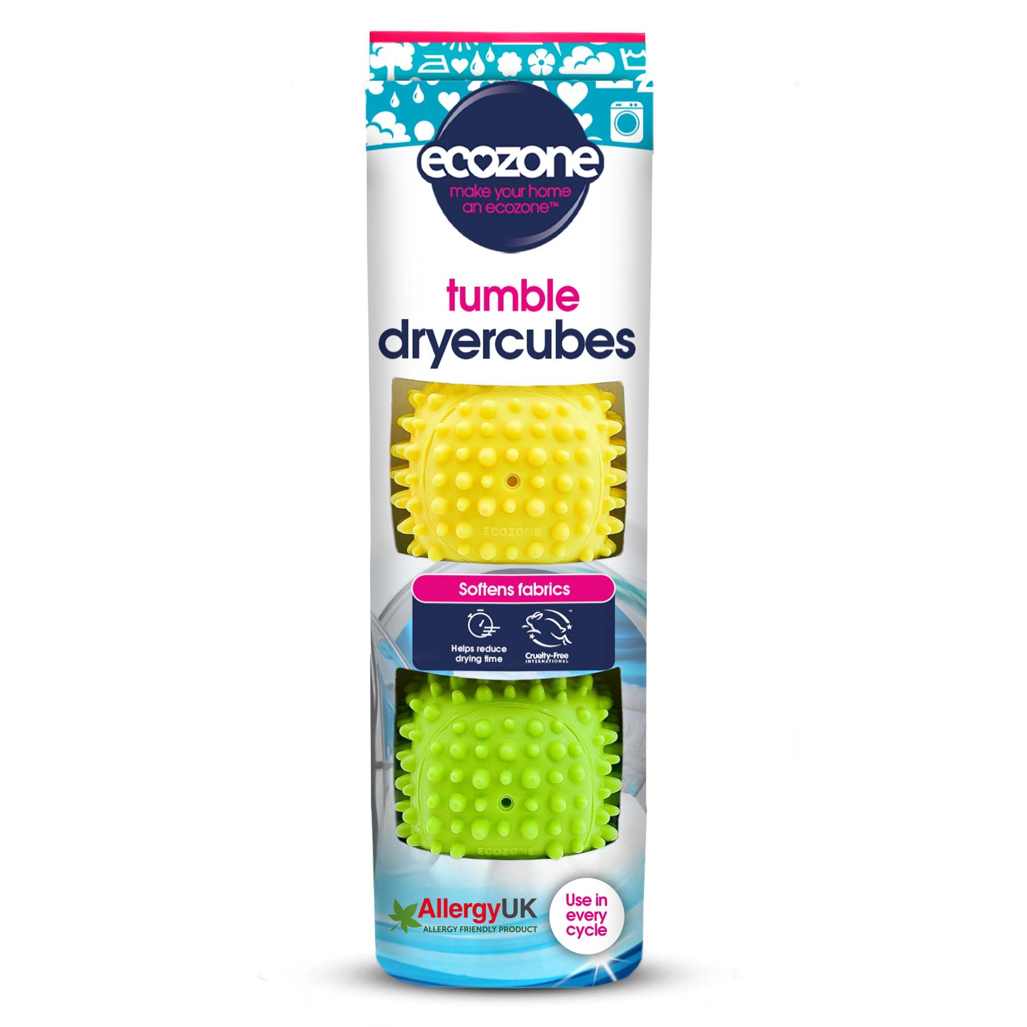 Ecozone Dryer Cubes Tumble Dryer Balls - Pack of 2 | Softer Rubber Material | Variable Node Design 1