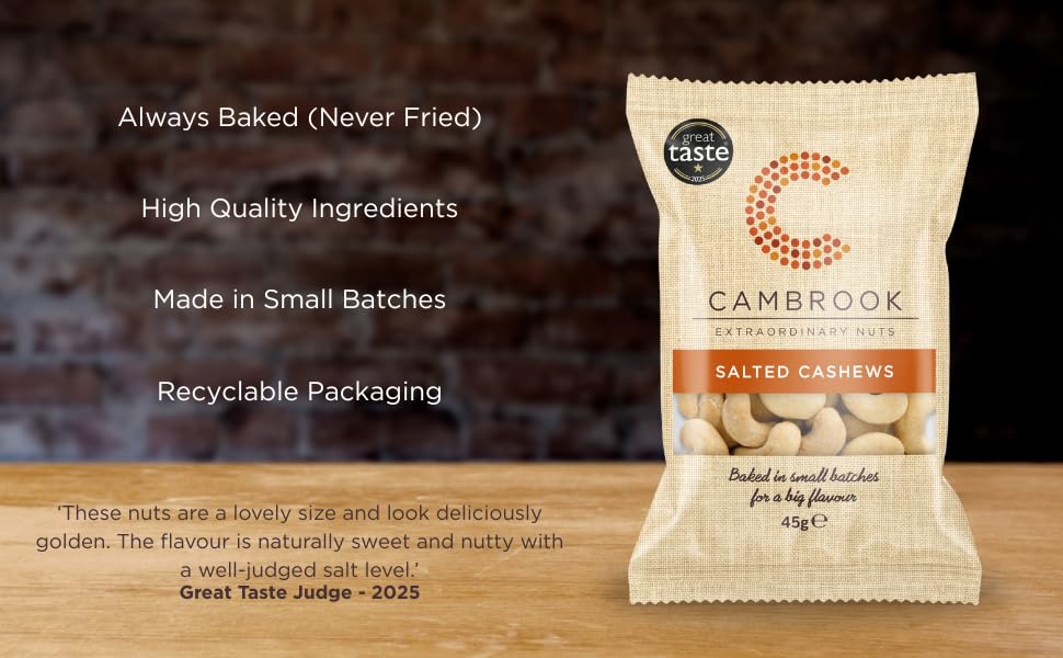 Cambrook - Baked & Salted Cashews - 45g Bag | Gluten Free | Vegan