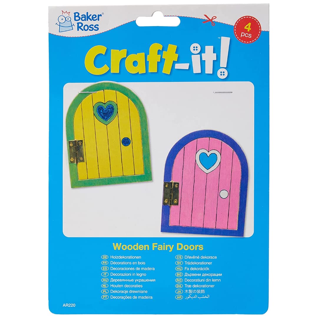 Baker Ross AR220 Wooden Fairy Doors for Kids Crafting | Pack of 4 | 8.5 x 11.5 cm Plywood 6