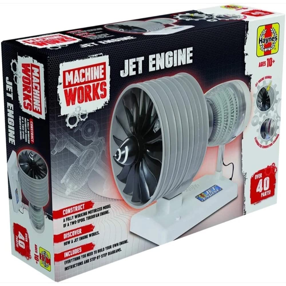 Machine Works Build Your Own Jet Engine Toy - 40+ Piece Educational Building Kit with Lights & Sounds