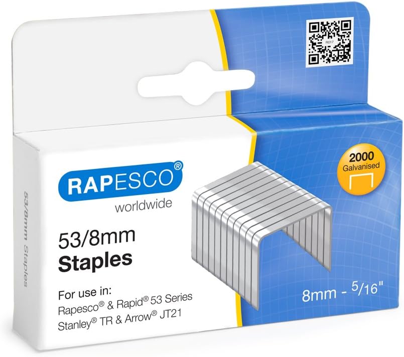 Rapesco 0752 53/8 mm Galvanised Staples, Box of 2,000 1