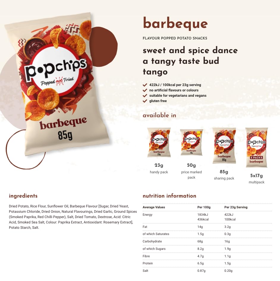 Popchips Barbeque Sharing Crisps - Popped Not Fried | 8 Pack of 85g Bags 2