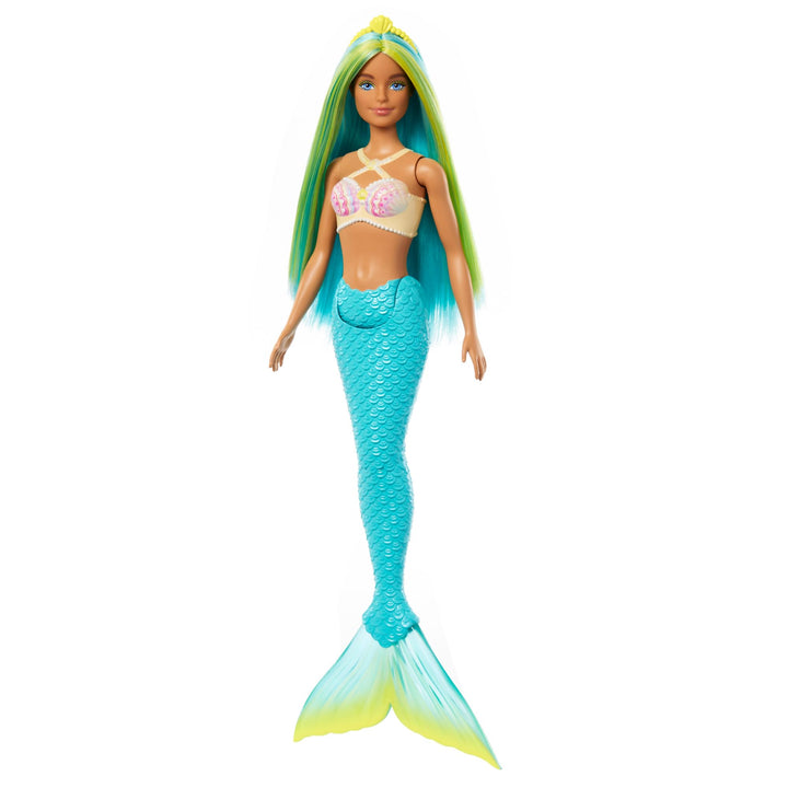 Barbie Mermaid Doll with Two-Tone Blue and Yellow Hair, Shell Bodice & Turquoise Tail - HRR03
