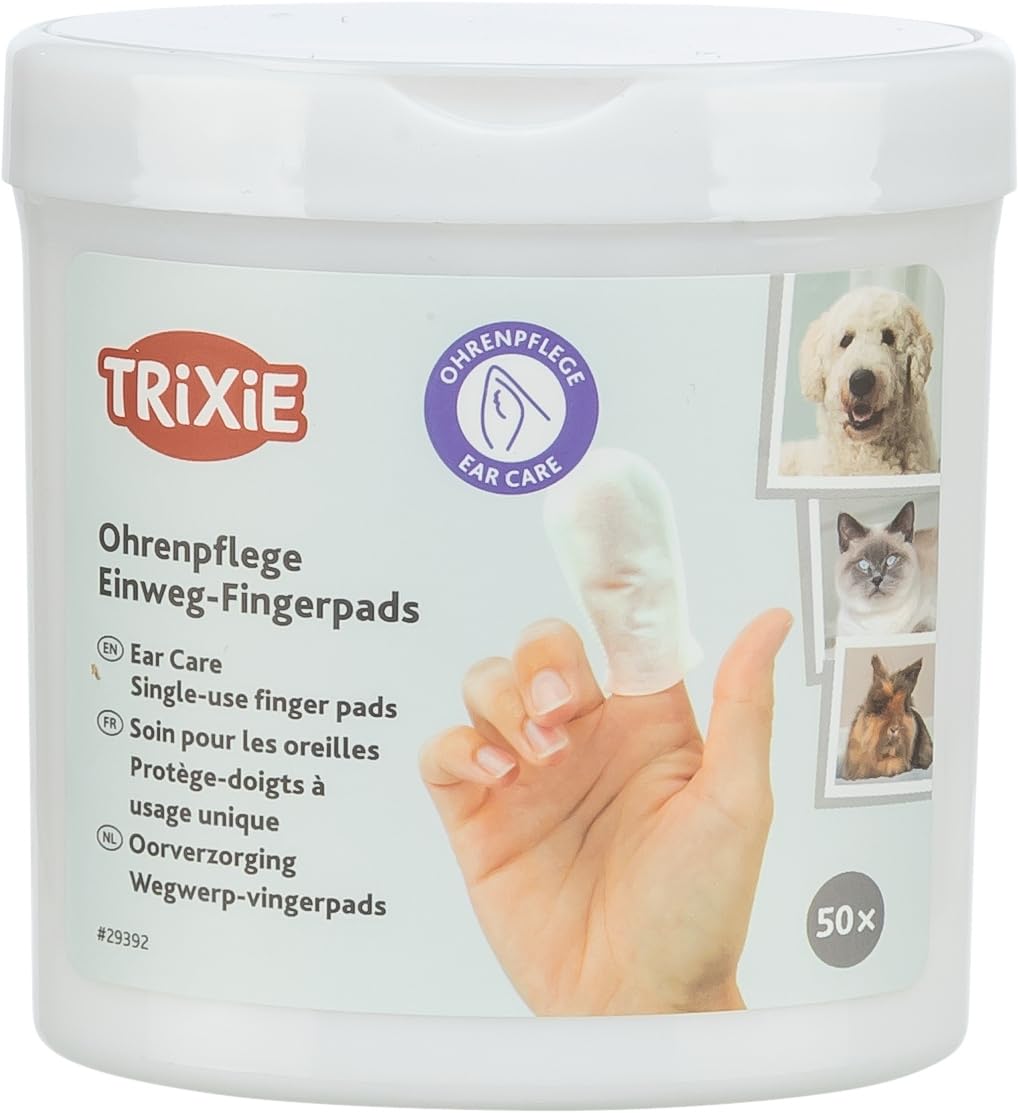 TRIXIE Ear Care Finger Pads - Gentle Cleaning with Aloe Vera & Witch Hazel | 50 Count
