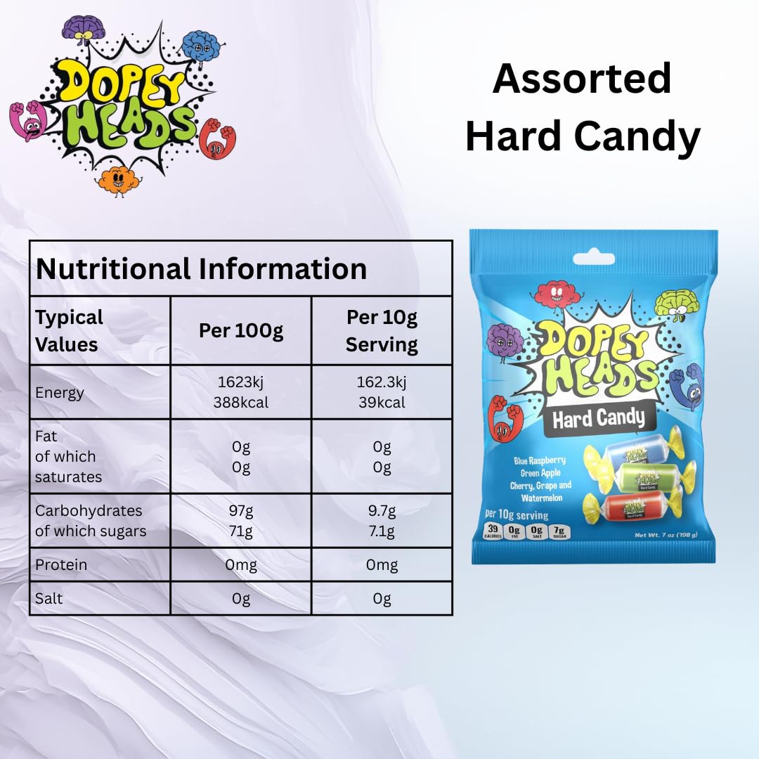 Dopey Heads Assorted Hard Candy - 5 Flavours, Blue Raspberry Focus | HALAL | 198g Bag 4