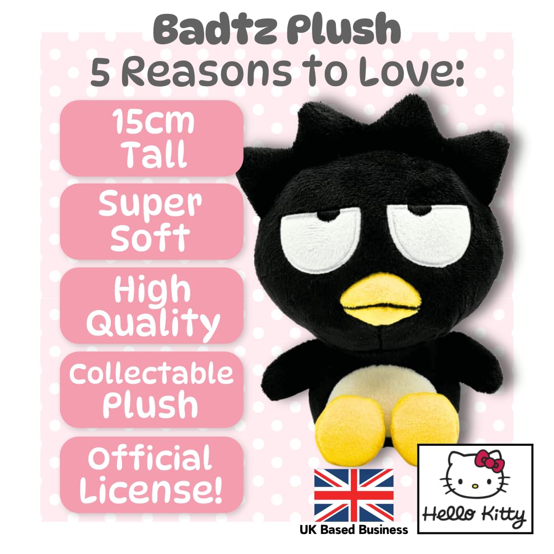 Sanrio Badtz Maru Plush Toy - 15cm Sitting Black Penguin Collectible for Kids & Adults 8