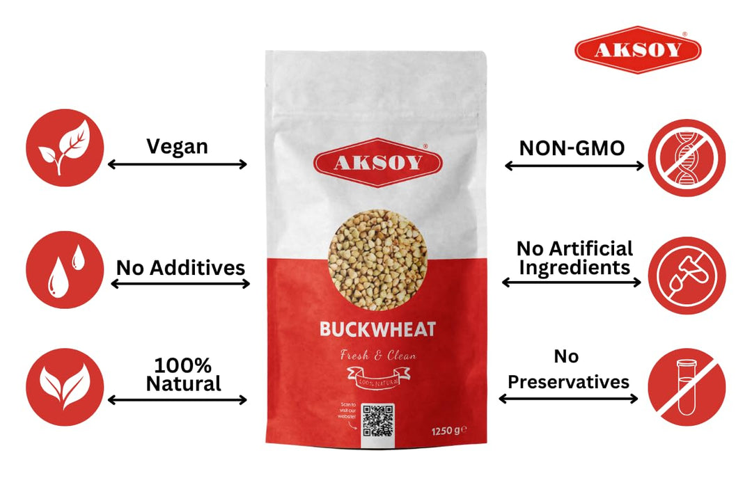 AKSOY Buckwheat 1.25KG Hulled Buckwheat Groats – Raw, Vegan, Non-GMO Whole Grain