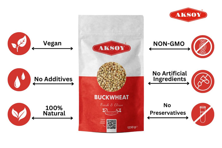 AKSOY Buckwheat 1.25KG Hulled Buckwheat Groats – Raw, Vegan, Non-GMO Whole Grain
