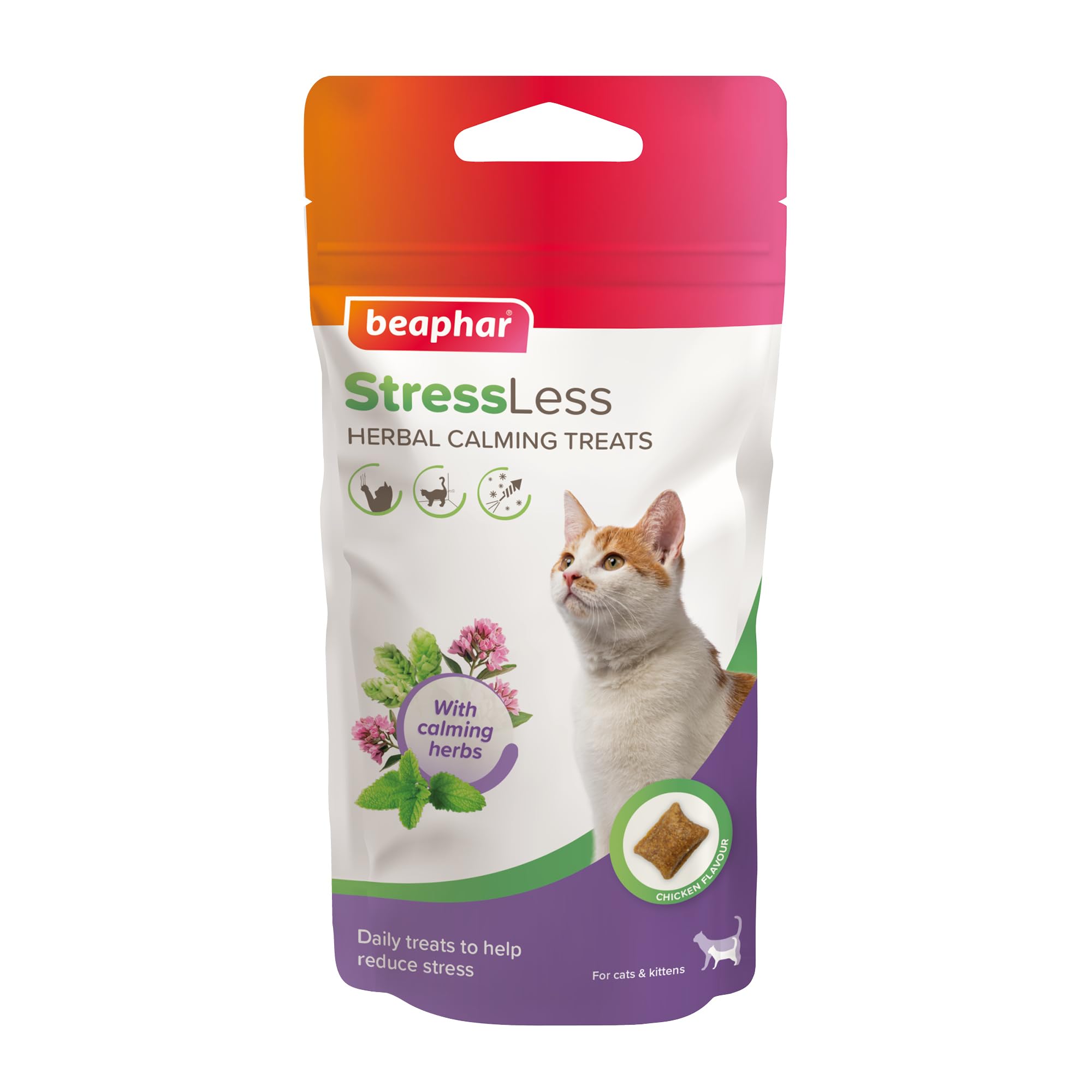 Beaphar StressLess Herbal Calming Cat Treats - Chicken Flavor | 35g Bag | All Ages