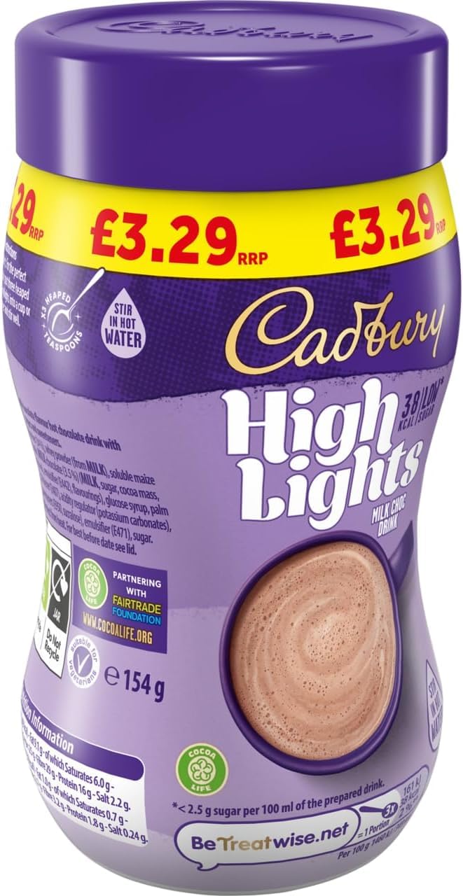 Cadbury Highlights Milk Chocolate Hot Drink - Fairtrade, Low Calorie, Stir-in Sachets (Pack of 6)