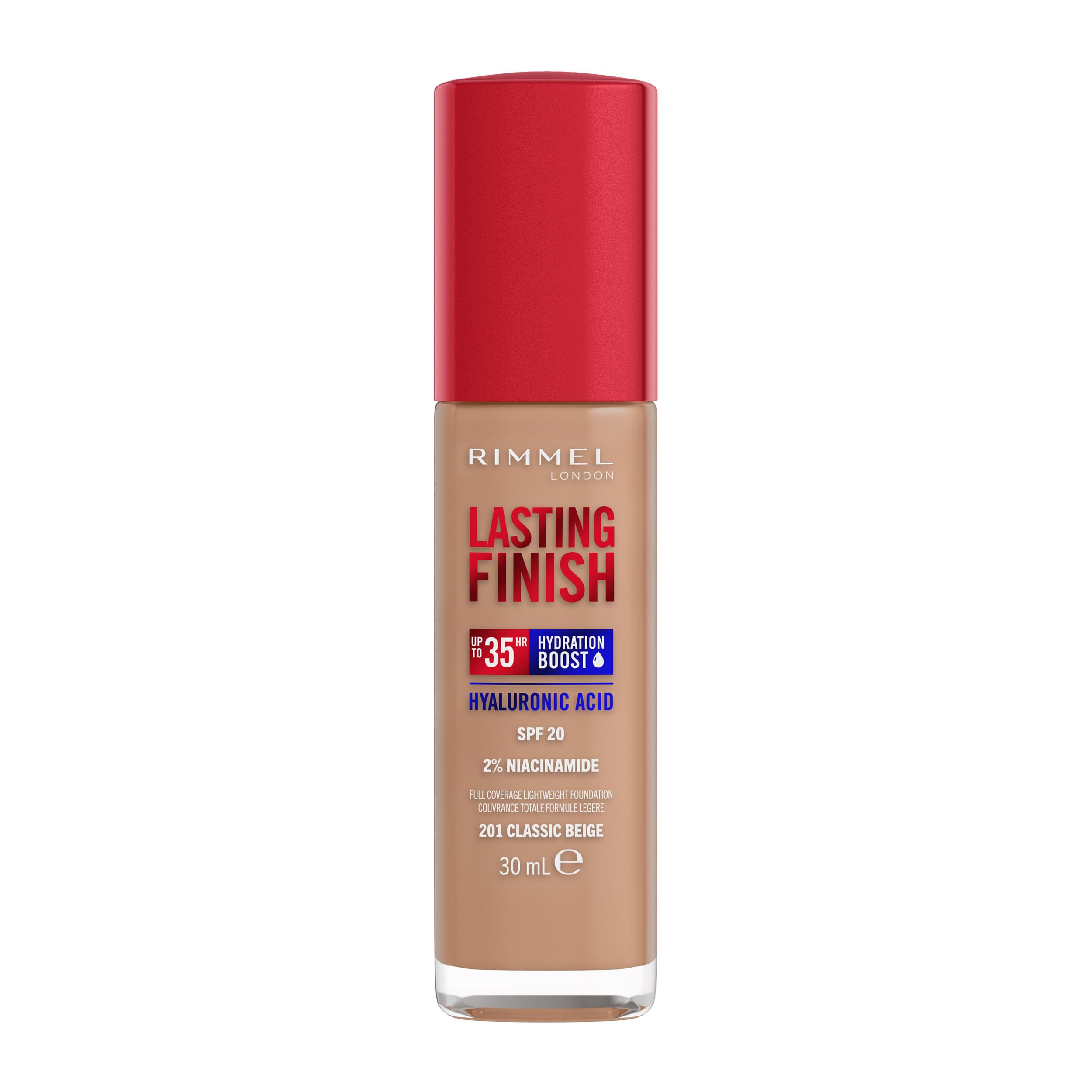 Rimmel Lasting Finish 35Hr Foundation - Full Coverage, Hydrating, SPF20, 30ml, 201 Classic Beige