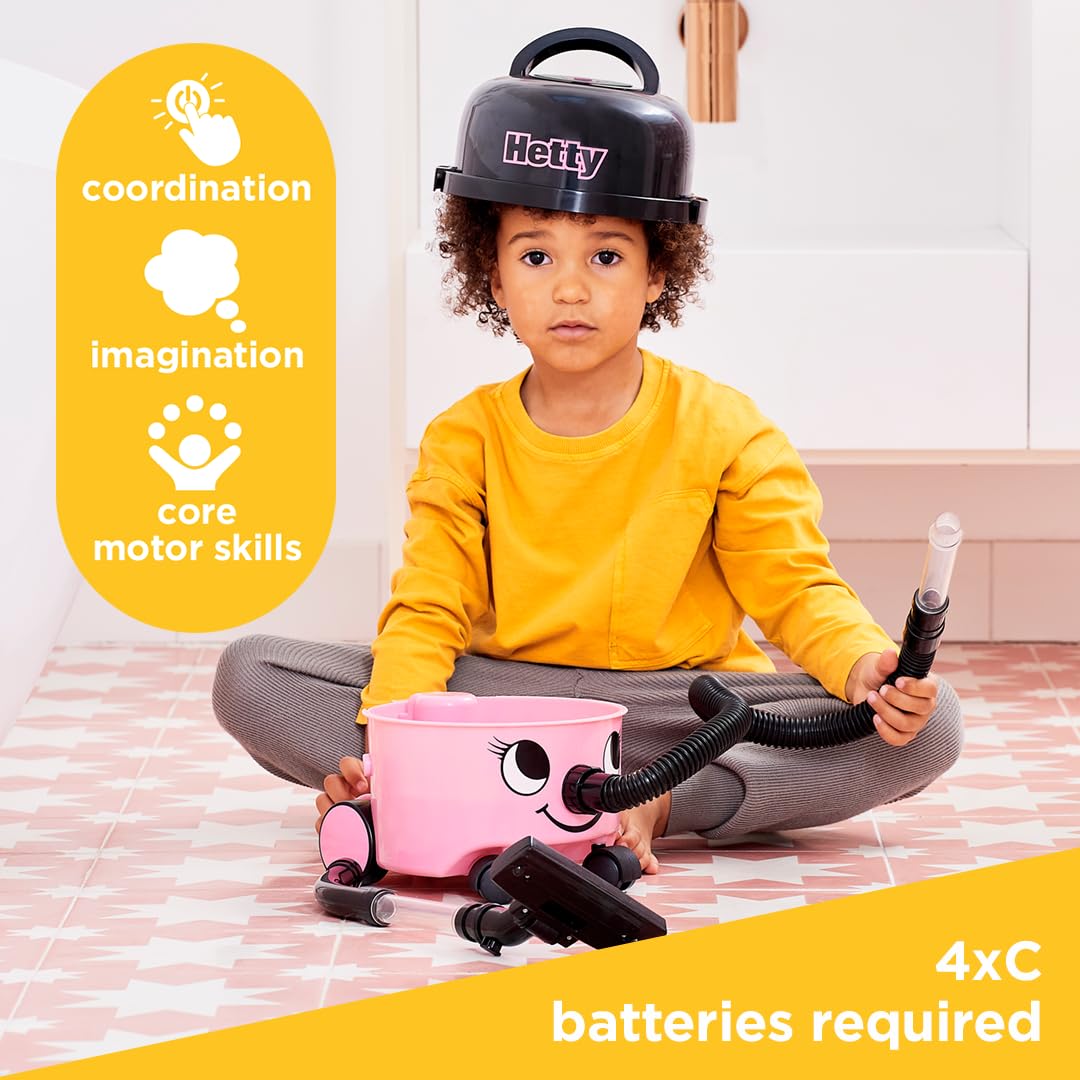 Casdon Hetty Vacuum Cleaner Toy - Pink Real Suction Function | Ages 3+ | Includes Nozzle Accessories 4
