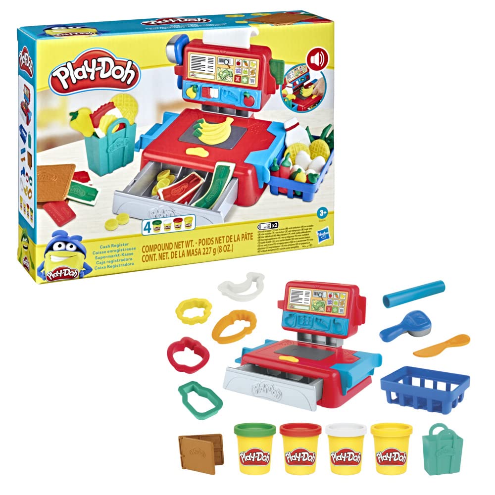 Play-Doh Cash Register Toy - Interactive Sounds, Play Food Accessories, 4 Non-Toxic Colors | Ages 3+