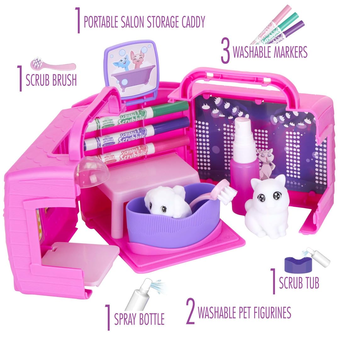 Crayola Pets Beauty Salon Playset - Flocked Dog & Cat Figurines with Washable Markers 12