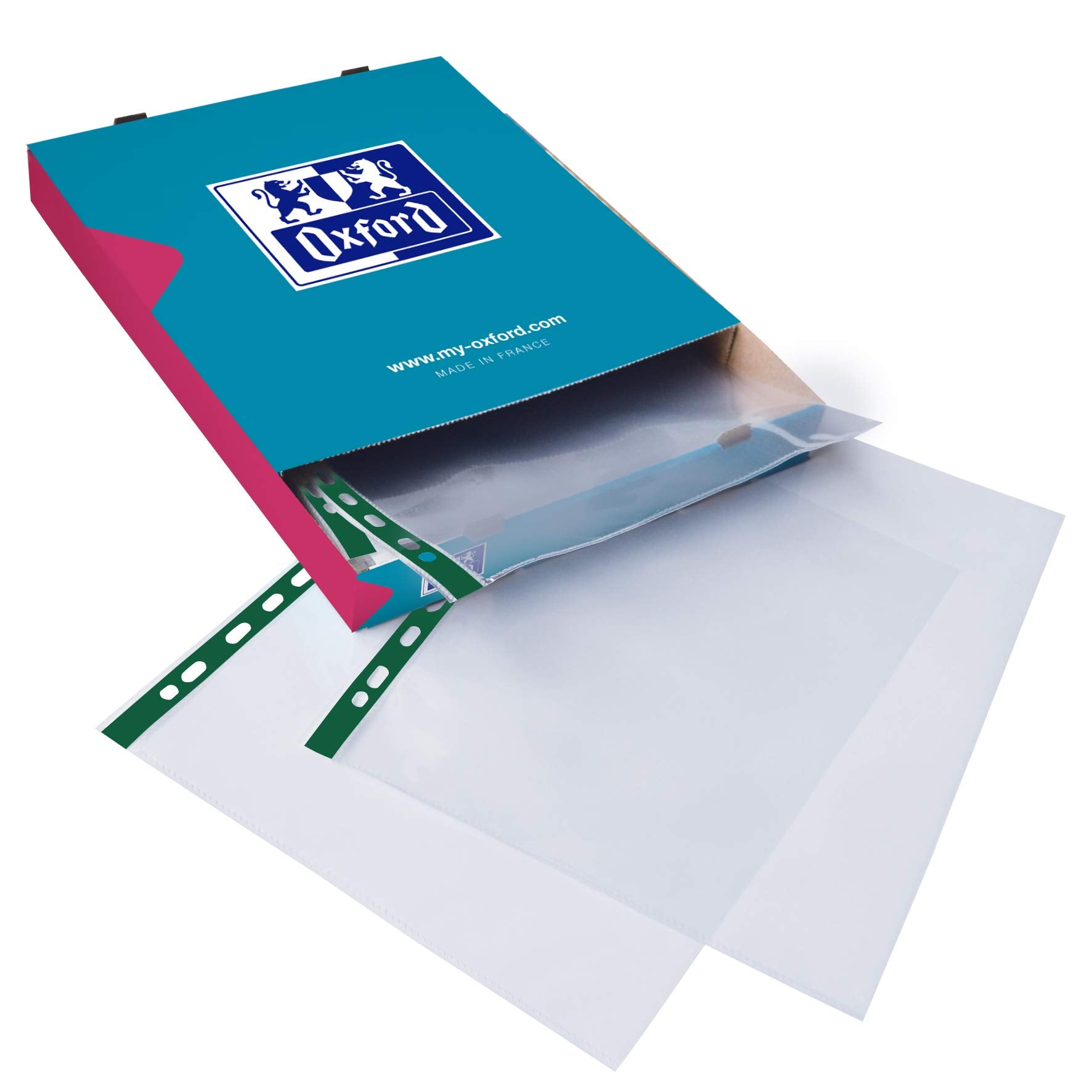 Oxford Heavy Duty A4 Punched Poly Pockets - Glass Clear, Durable Plastic, Box of 100 1